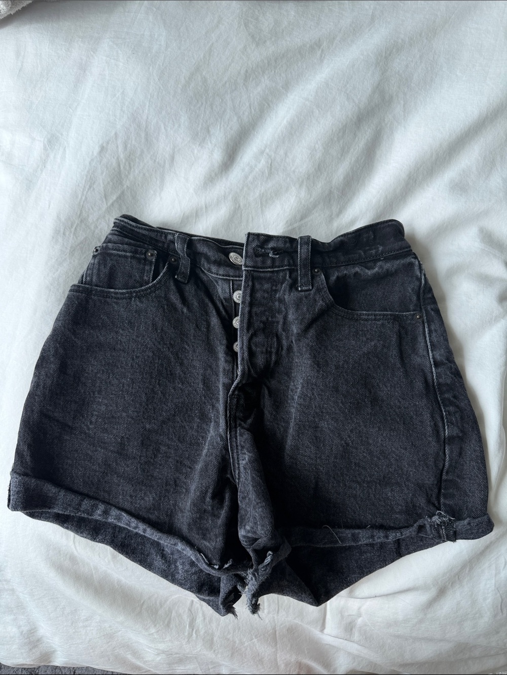 Abercrombie & Fitch Black High-Rise Button-Fly Denim Shorts
